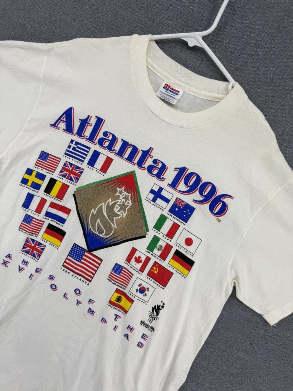 Vtg Hanes Atlanta 1996 Games of XXVI Olympiad T-Shirt Mens L Olympics Tee Y2K